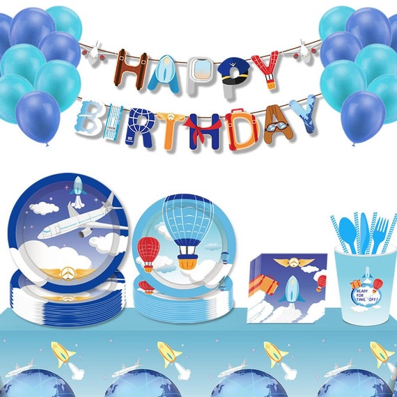 SaktopDeco Ghirlanda Aereo Per Feste - Confezione Da 2 Con Aerei E Nuvole In Feltro - Decorazioni Tema Aviazione Per Compleanno Baby Shower