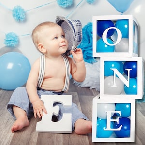Cajas de globos para decoración de primer cumpleaños - UNA caja de globos - Bloques de globos - 3 piezas - Entrega al día siguiente disponible