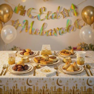 Eid Decorations - Eid Tableware - Eid Mubarak Tabelware - Eid Mubarak Banner - Eid Plates - Eid Cups - Eid Napkins