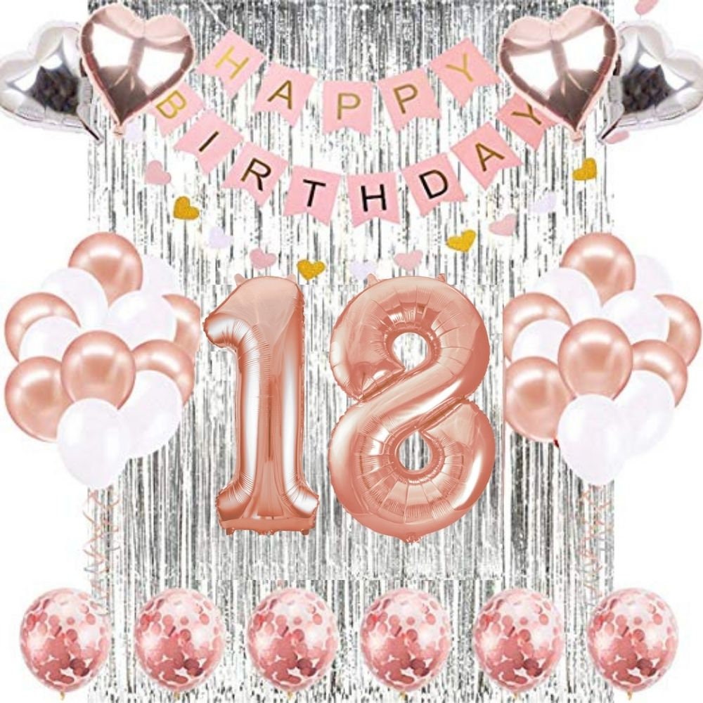 Decorazioni per il 18° compleanno per ragazzi e ragazze, colore nero e argento, per festeggiare i 18 anni, decorazione a spirale da appendere, striscione per 18° compleanno e palloncini in lattice