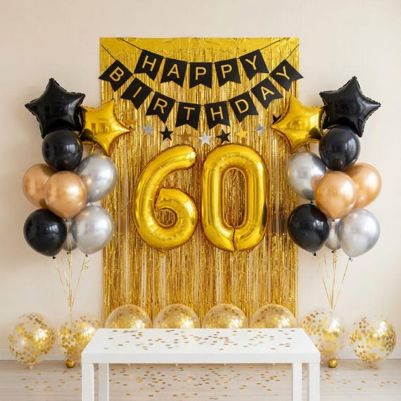 Banner Per 60° Compleanno - Decorazione Nera E Oro Per Feste Di