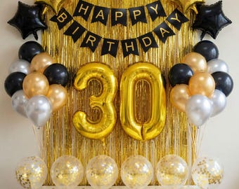 Kit Decorazioni Compleanno Uomo Nero E Oro Wonsta: Addobbi Riutilizzabili Con Ventagli E Bandiere A Nido D'ape