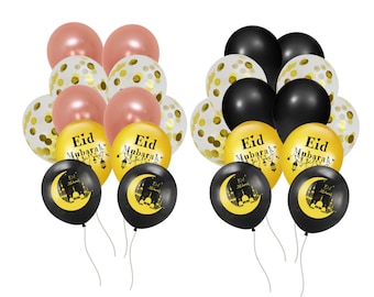 Eid Balloon - Eid Mubarak Balloons - Eid Decorations - Confetti Balloons - Gold Balloons - 12 Pack