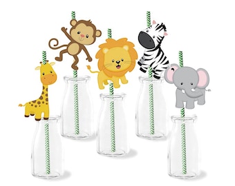 Jungle Party Decorations - Jungle Birthday Decorations - Jungle Party Straws - 12pcs