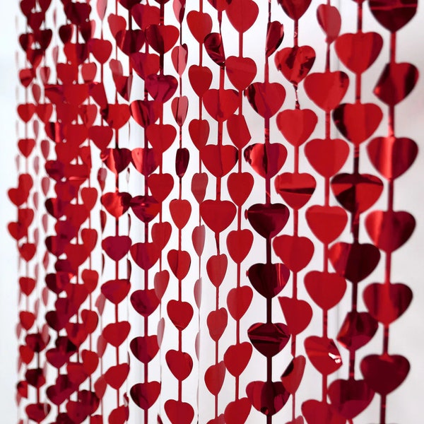 Foil Love Hearts Backdrop Curtain - Valentines Day Decorations, Valentines Day Backdrop - Valentines Day Wall Decorations