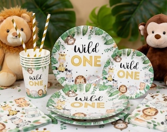 Wild One Birthday Decorations | Wild One 1st Birthday Party Tableware Set | Jungle Safari First Birthday Decor | Wild One Party Supplies