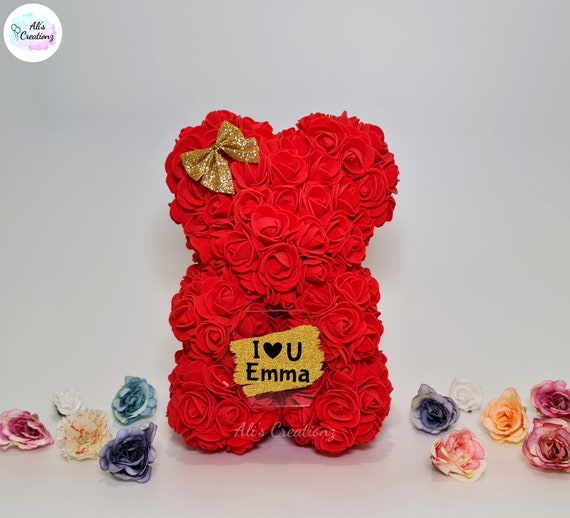 Red Regalo del Día de San Valentín, rosa roja de 25cm, oso de
