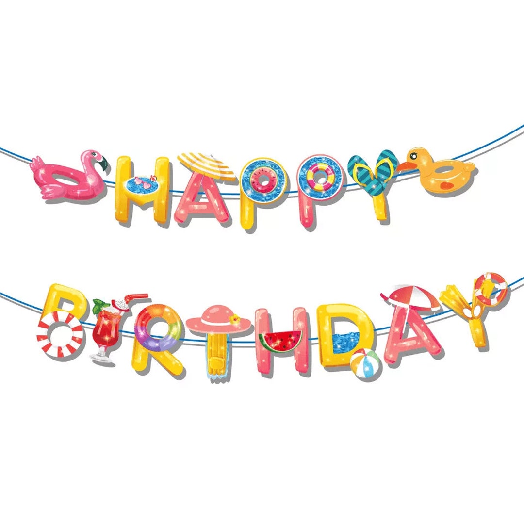 Summer Pool Party Birthday Banner Beach Birthday Banner Summer Party