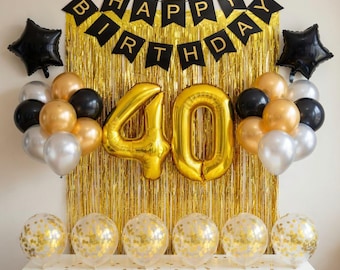 40th Birthday Decoration Kit - Black & Gold 40th Birthday Decoration Kit - Rose Gold 40th Birthday Decoration Set