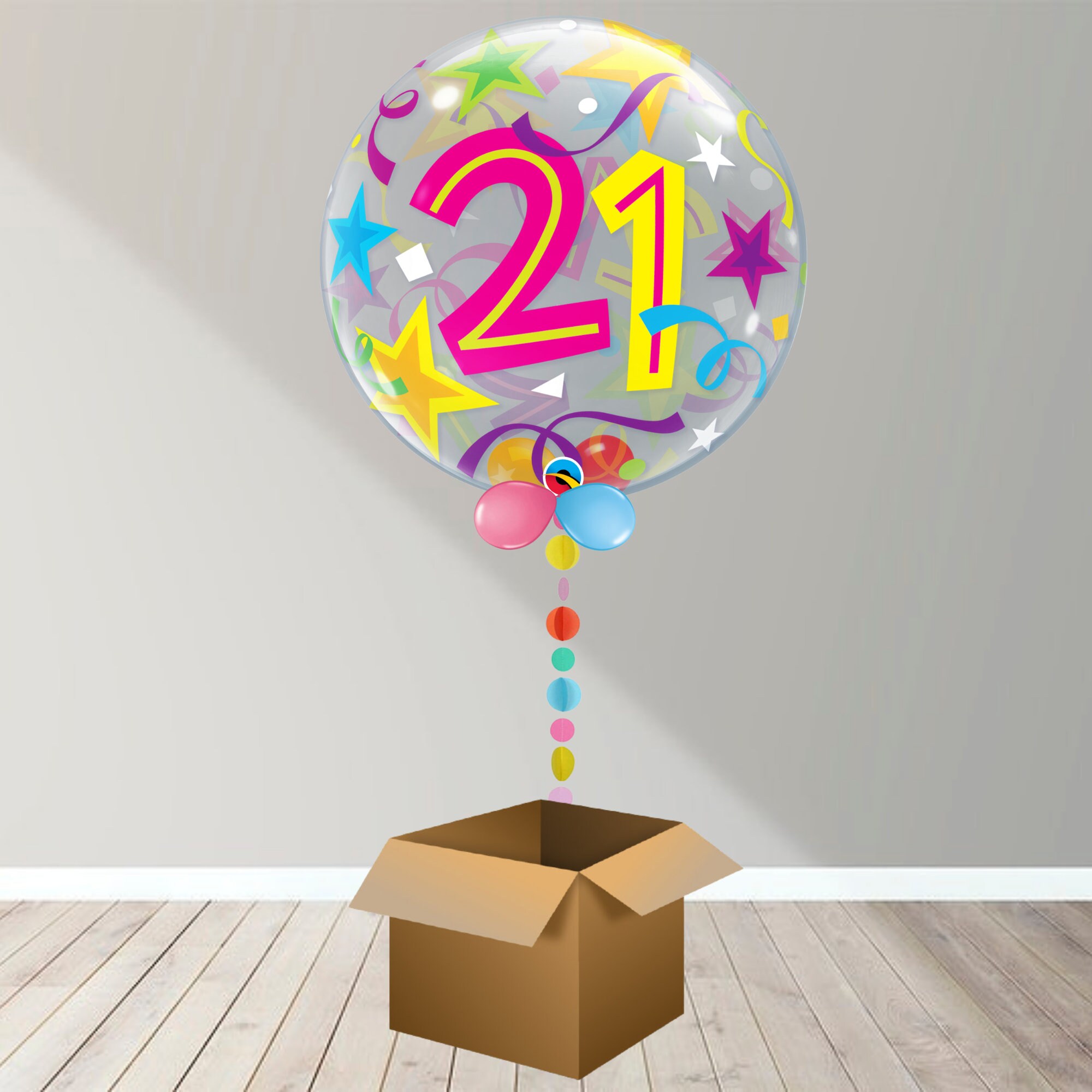 21st Birthday Colourful Balloon in A Box Delivered Straight to