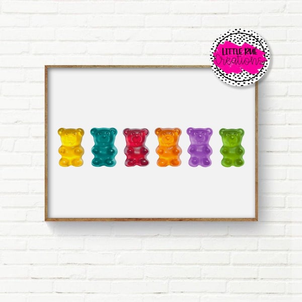 gummy bear kids print, rainbow artwork for nursery, bright playroom printable, colorful kids wall decor, candy artwork, fun kids room art