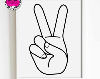 Minimalist Peace Sign Nursery Print: Black and White One Line Art (Digital Download)