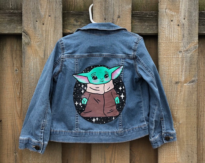 Baby Yoda Painted Denim Jacket Etsy