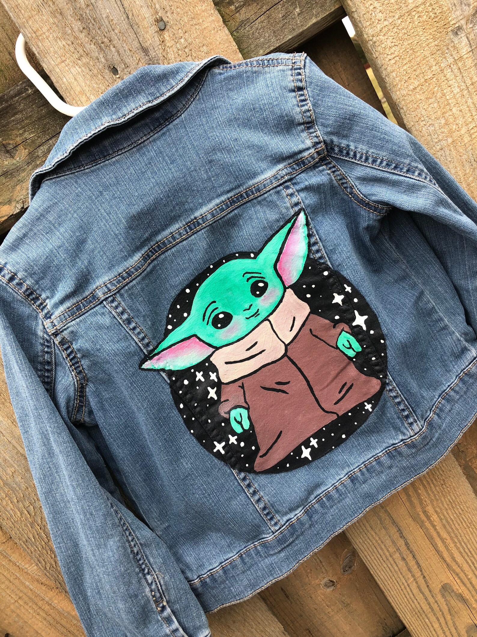 Baby Yoda Painted Denim Jacket Etsy