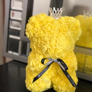 Rose Bear with crown, unicorn horn, Gift with box 9 inch.