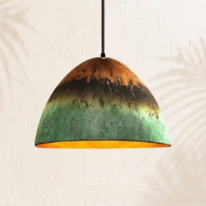 Copper Patina Green Pendant Light, Rustic Industrial Oxidized Ceiling Lamp, Handmade Kitchen Lighting