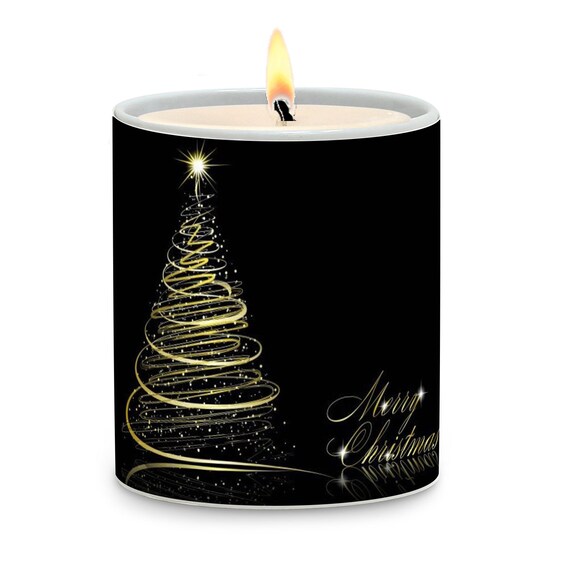 SUBLIM-ART Praying Christmas Candle Black with Gold Tree (11 Oz)