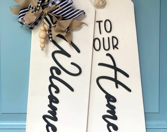 Welcome To Our Home | Large Woode Door Tag | Farmhouse Decor | Front Porch Door | Front Porch Wreath | Front Door Hanger