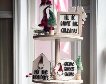 Gnome Christmas Tiered Tray Set| Set of 8| Christmas Tiered Bundle|