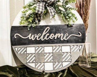 Welcome Front Door Sign| Buffalo Plaid| Door Hanger