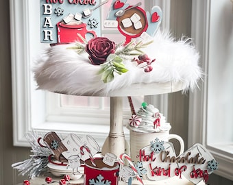 Hot Cocoa Tiered Tray Decor Set| Set of 6| Christmas Tiered Bundle|