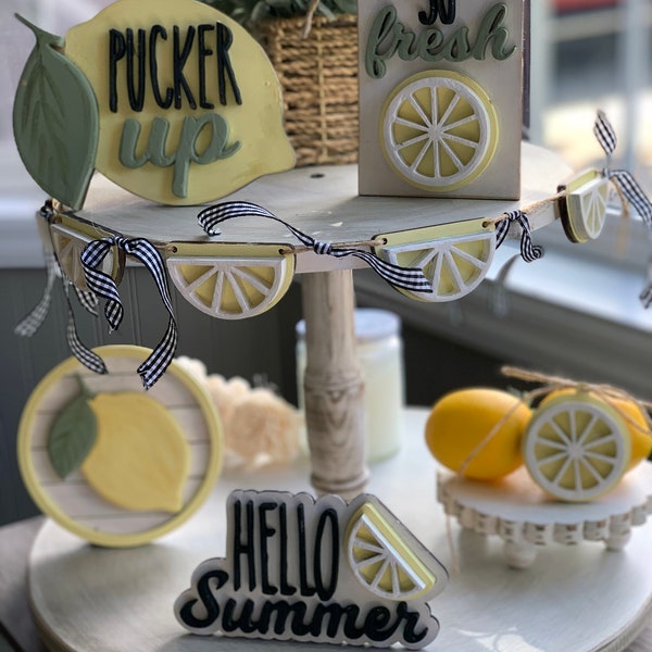 Lemon Tiered Tray Decor | Lemon Decor | Lemon Signs | Summer Signs | Lemonade Signs | Tiered Tray Decor | Summer Tiered Tray Decor