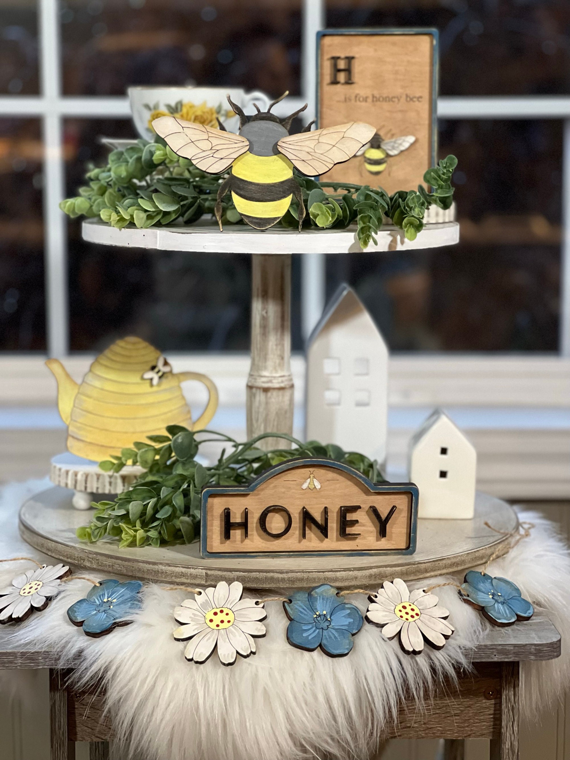 Huray Rayho Bee Hive Decor Honey Bee Tiered Tray Decor Bumble Bee  Decorations