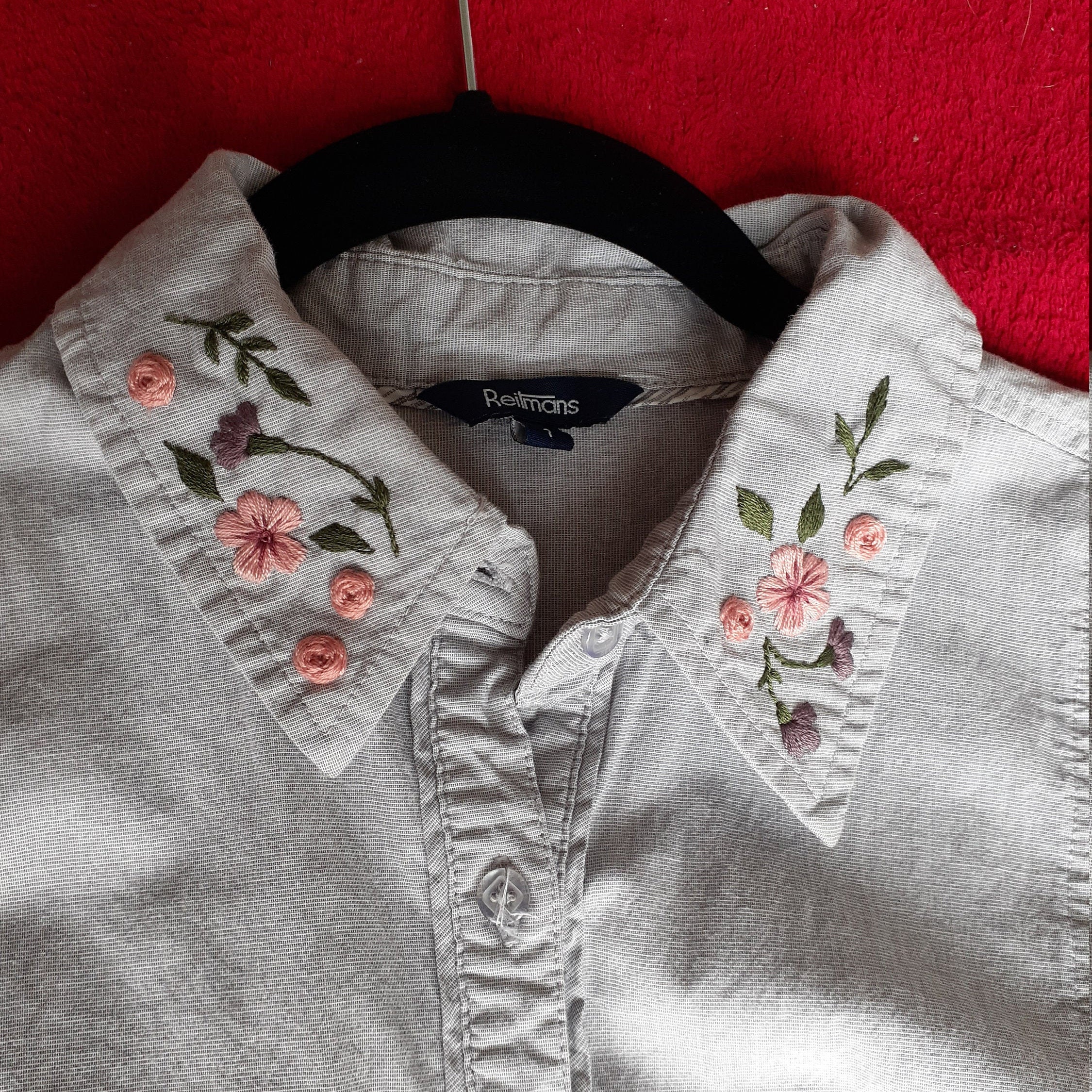 Floral hand-embroidered dress shirt | Etsy