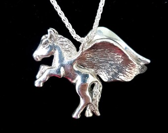 Pegasus 925er Silber Anhänger, Geflügeltes Pferd, Sterlingsilber mit oder ohne Kette