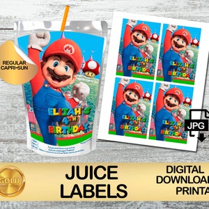 Etiketten für Mario Bros Party - Juice Label - DIGITAL Download - Mario Bros Printable - Geburtstagszubehör