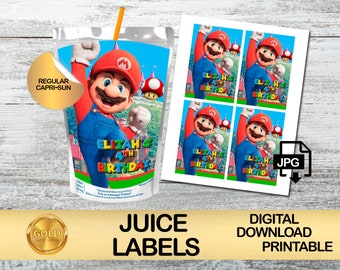 Etiketten voor Mario Bros Party - Juice Label - DIGITALE Download - Mario Bros Printable - Verjaardagsbenodigdheden