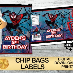 Label For Spiderman Miles Morales Party Pack - Étiquette de sac de chips - TÉLÉCHARGEMENT NUMÉRIQUE - Sac de chips 1 oz