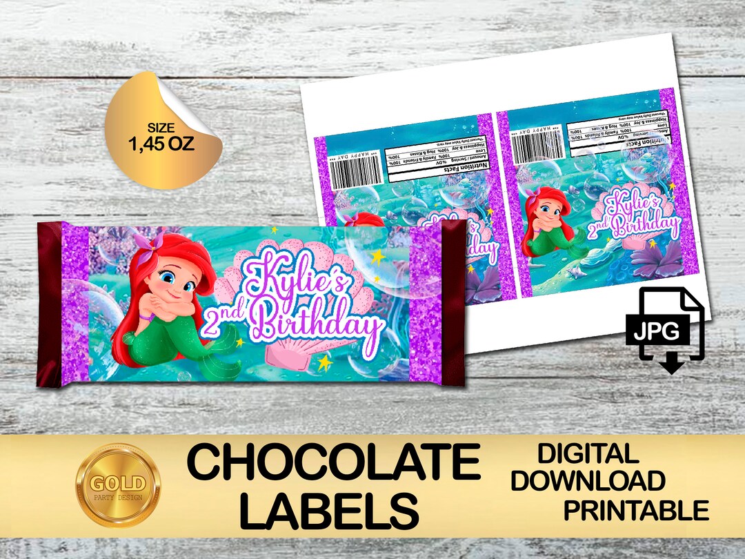 Labels for the Little Mermaid Party - Candy Bar Label - 1.45oz ...