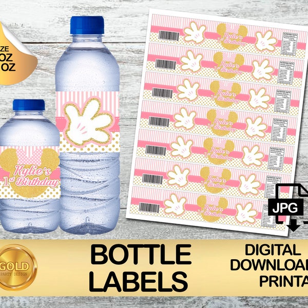 Labels For Minnie Mouse Gold Party - Water Bottle Label - DIGITAL DOWNLOAD - Printable - Birthday Supplies - Drink Bottles