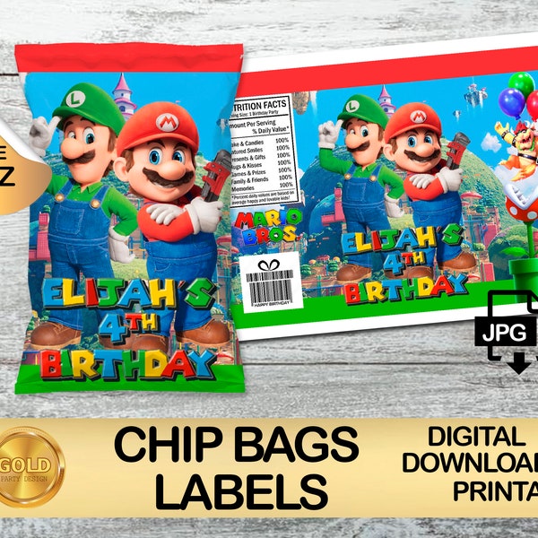 Étiquette pour Mario Bros Party Pack - Étiquette de sac de chips - TÉLÉCHARGEMENT NUMÉRIQUE - Sac de chips 1 oz