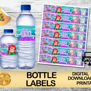 Etiquetas para la fiesta de la Sirenita - Etiqueta de botella de agua - DESCARGA DIGITAL - Imprimible - Suministros de cumpleaños - Botellas de bebidas