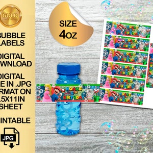 Etikett für Mario Bros Birthday Party Pack - Bubbles Etikett - DIGITALER DOWNLOAD - Party Bubble 112