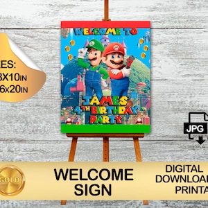 Plaque de bienvenue de Mario Bros, affiche de bienvenue, plaque de bienvenue imprimable de Mario Bros, plaque de bienvenue pour la fête, fichier numérique - articles de fête