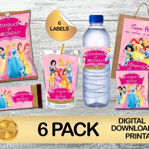 Prinzessinnen Party Paket Etiketten - Chipsbeutel - Geschenkbeutel - Saft - Wasserflasche - Schokolade - Frucht Snacks Etiketten - DIGITAL DOWNLOAD