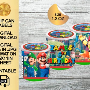 Mario Bros Chips Dose - Mario Bros Geburtstagsfeier - Nur DIGITALER DOWNLOAD für Chips kann 1.3oz