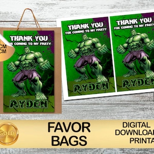 Etichette per Hulk Party - Borsa bomboniera - Borsa regalo - Borsa Goodie - Etichetta - DOWNLOAD DIGITALE - Stampabile - Forniture di compleanno
