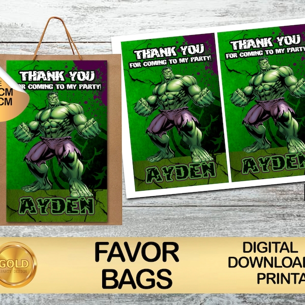 Labels For Hulk Party - Favor Bag - Gift Bag - Goodie Bag - Label - DIGITAL DOWNLOAD -  Printable - Birthday Supplies