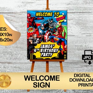 Signo de bienvenida de superhéroes, cartel de bienvenida, signo de bienvenida de superhéroes imprimible, signo de bienvenida para fiesta, archivo DIGITAL - suministros para fiestas
