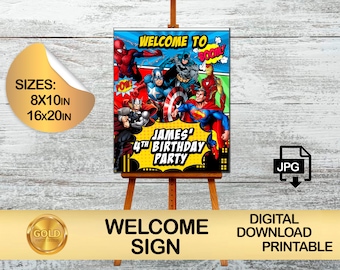 SuperHeros Welcome Sign, Welcome Poster, Printable SuperHeros Welcome Sign, Welcome Sign For Party, DIGITAL FILE - Party Supplies