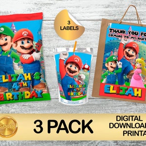 Labels for Mario Bros Party Pack - Chip Bag - Favor Bag - Juice - DIGITAL DOWNLOAD