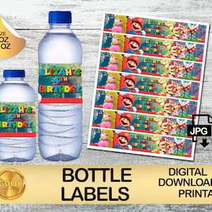 Labels For Mario Bros Party - Water Bottle Label - DIGITAL DOWNLOAD - Printable - Birthday Supplies - Drink Bottles