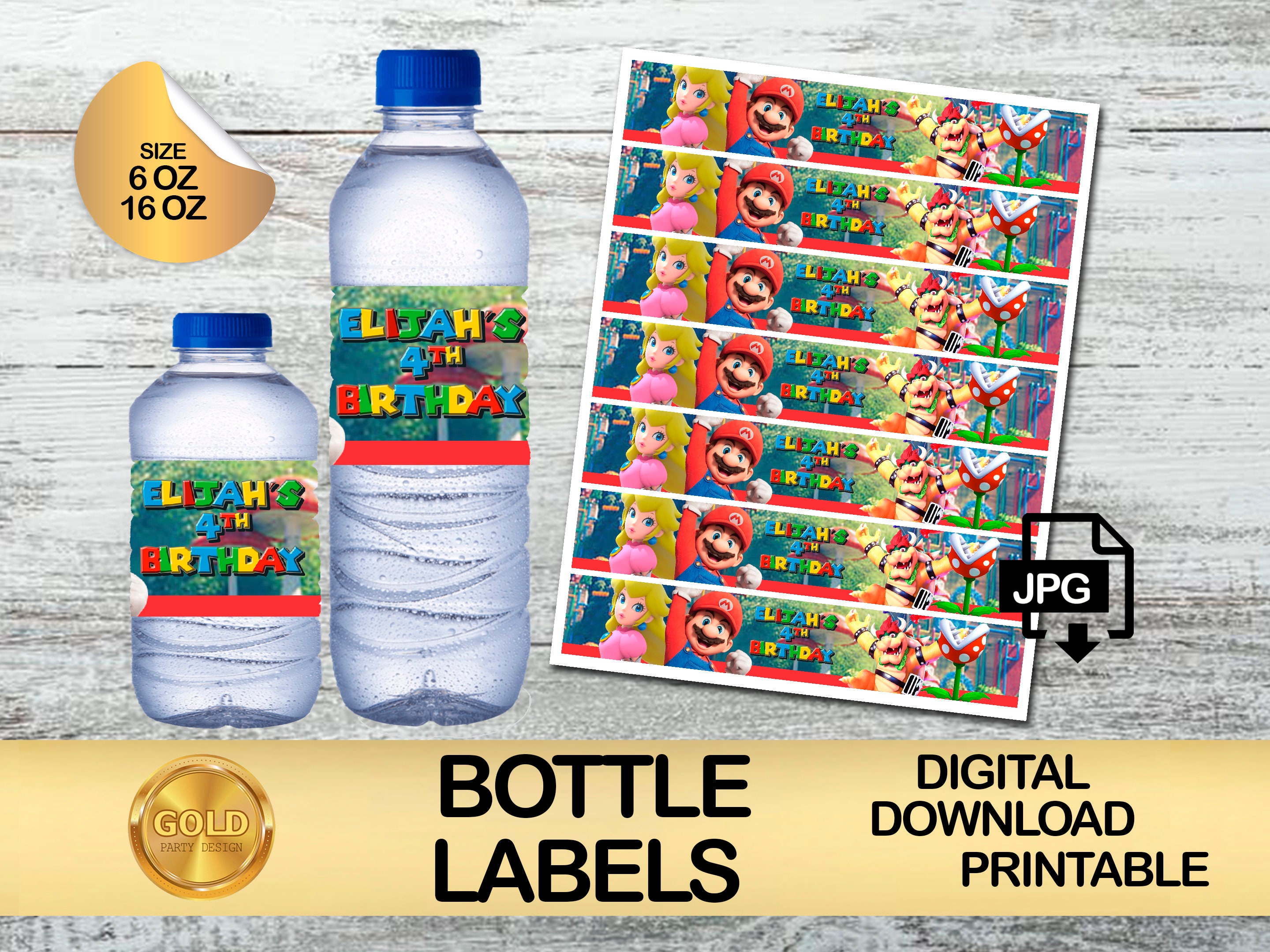 Etiketten voor Mario Bros Party - Waterflesetiket - DIGITALE DOWNLOAD - Afdrukbaar - Verjaardagsbenodigdheden - Drinkflessen