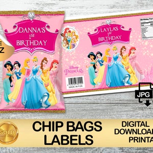 Étiquette pour paquet de fête de princesses - Étiquette de sac de chips - TÉLÉCHARGEMENT NUMÉRIQUE - Sac de chips 1 oz