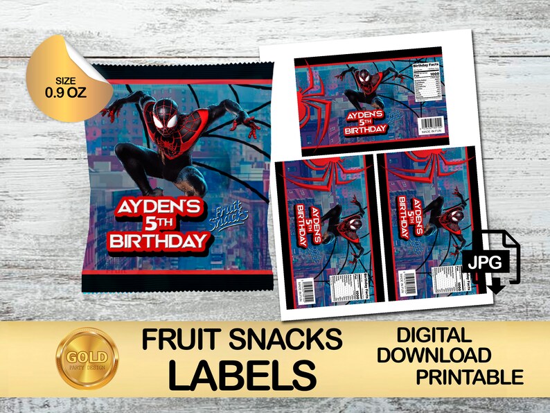 Spiderman Miles Morales Fruit Snacks Labels Miles Morales Etsy