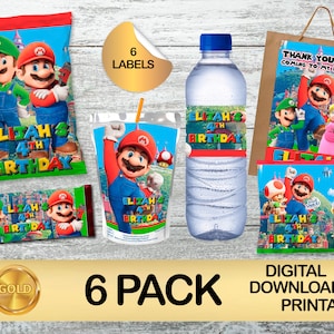 Etiketten für Mario Bros Party Pack - Chipbeutel - Geschenktasche - Saft - Wasserflasche - Schokolade - Frucht Snacks Etiketten - DIGITAL DOWNLOAD